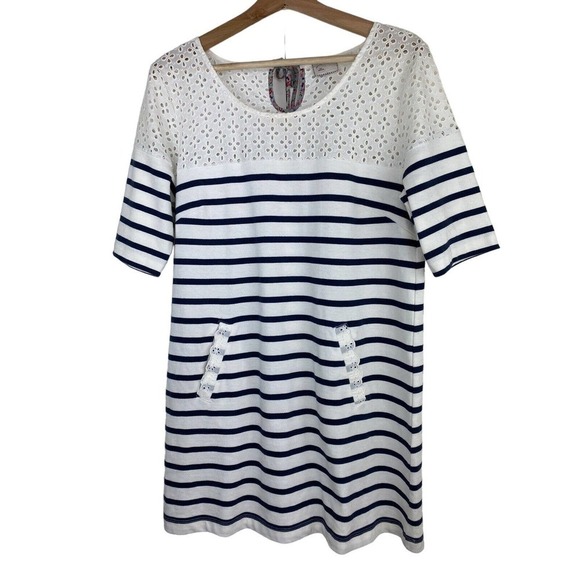 Anthropologie 9-H15 S'CL Size M White Eyelet Striped Shift Dress - Picture 1 of 6